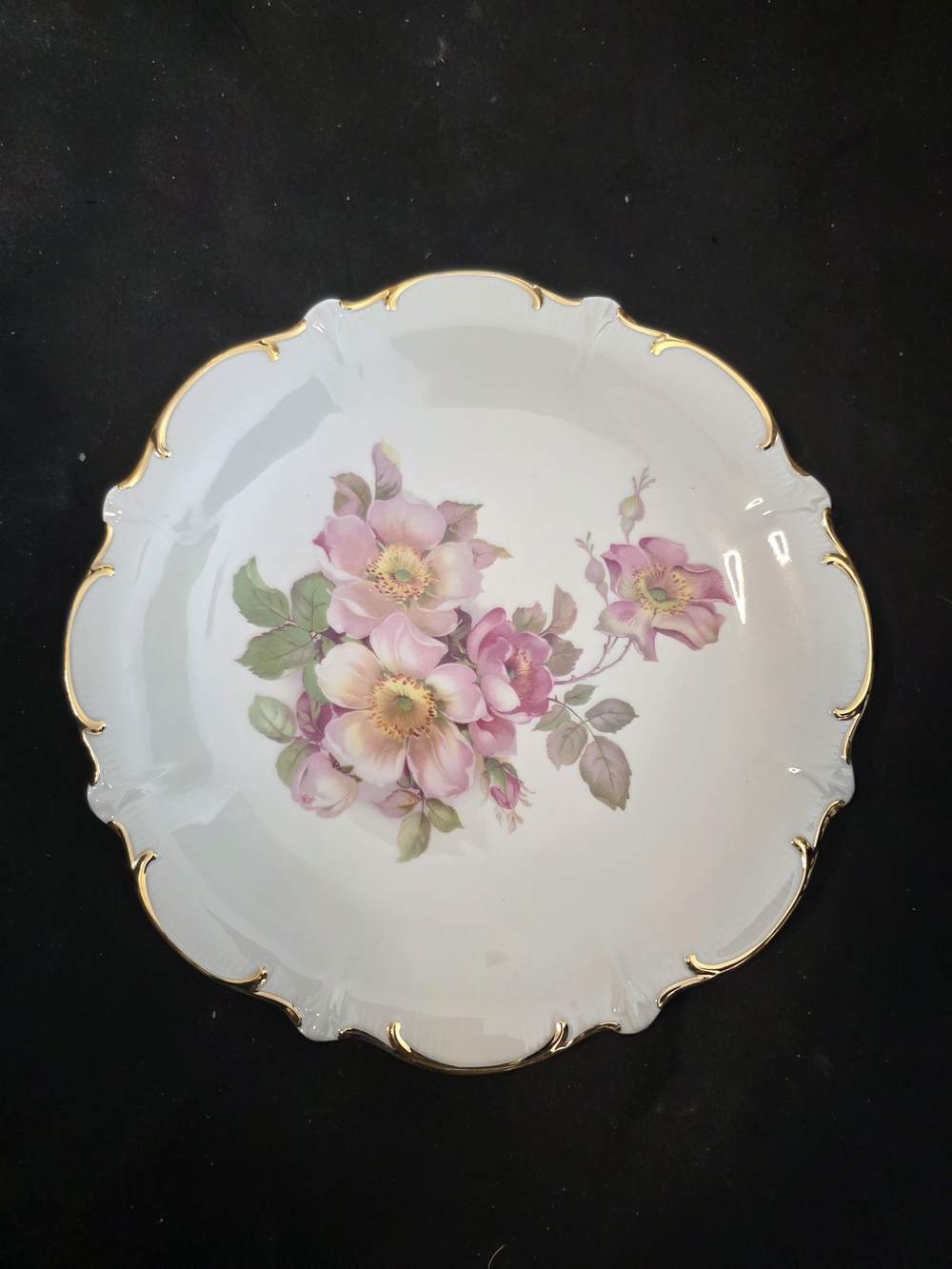Floral Porcelain Serving Plate with Gold Trim - Pink